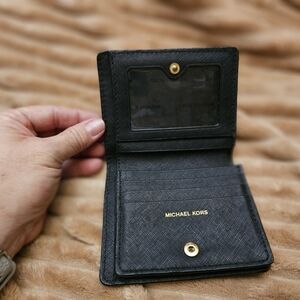 Michael Kors MK Jet Set Black Saffiano Leather Flap Card Holder Wallet